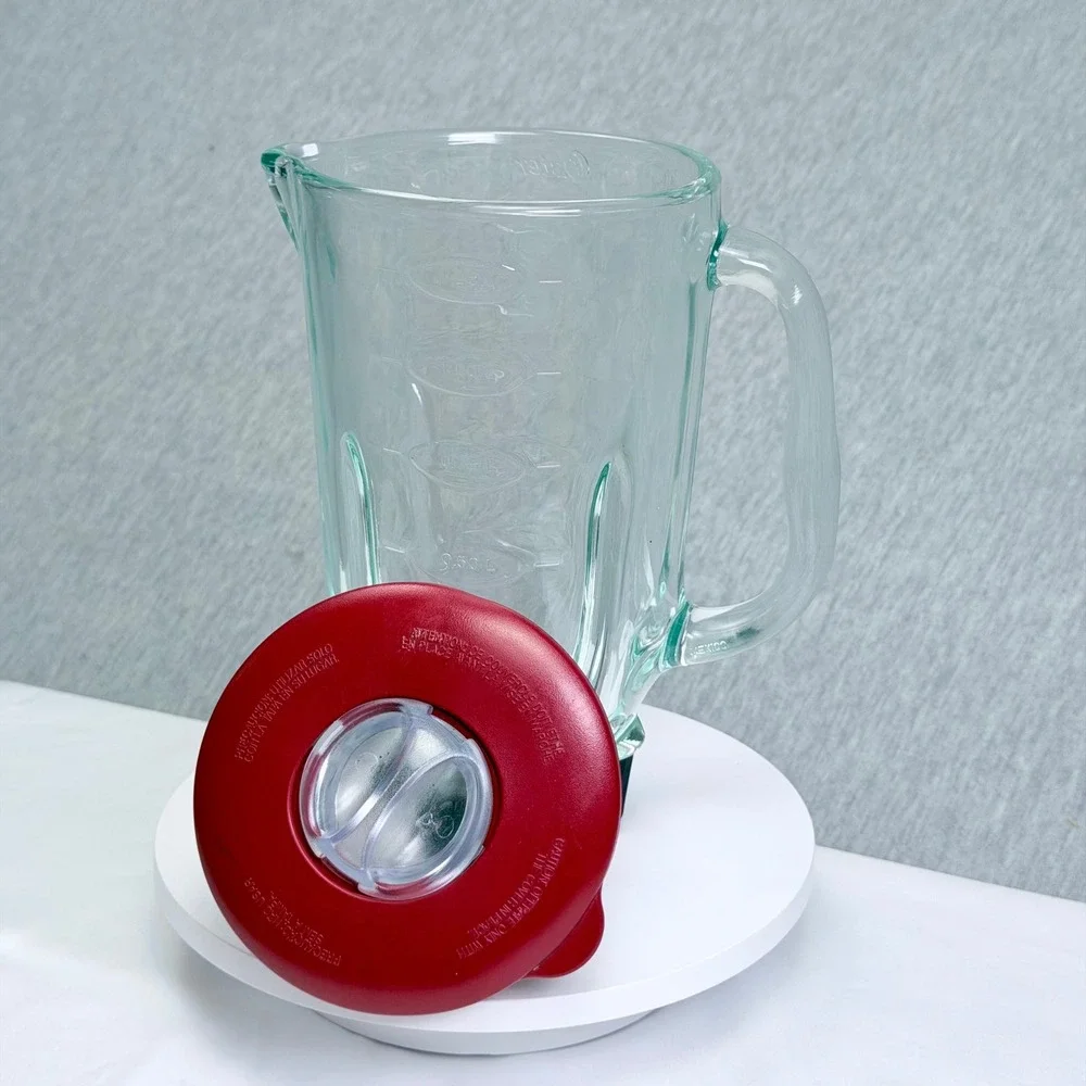 Osterizer Blender 5 Cup Glass Jar Pitcher Red Lid Blade Bottom Cap M124